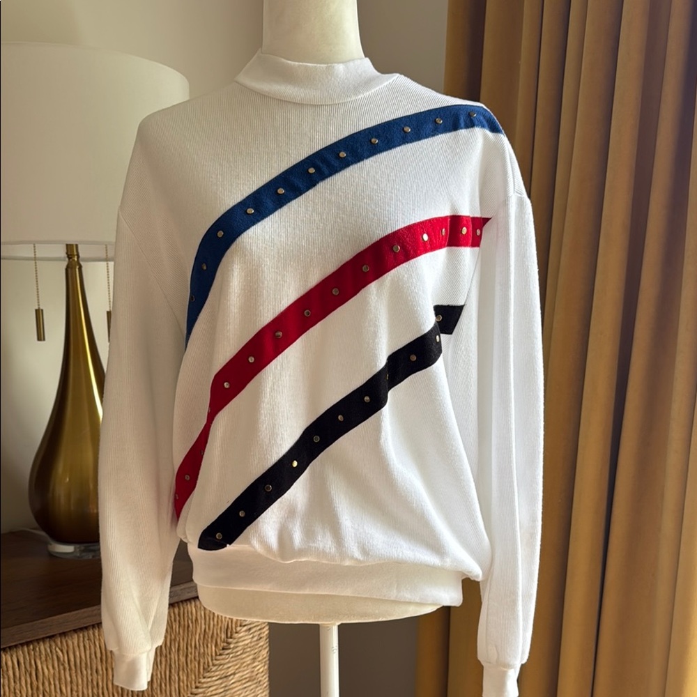 Teddi Red, White, and blue striped Cowl Neck Shirt.